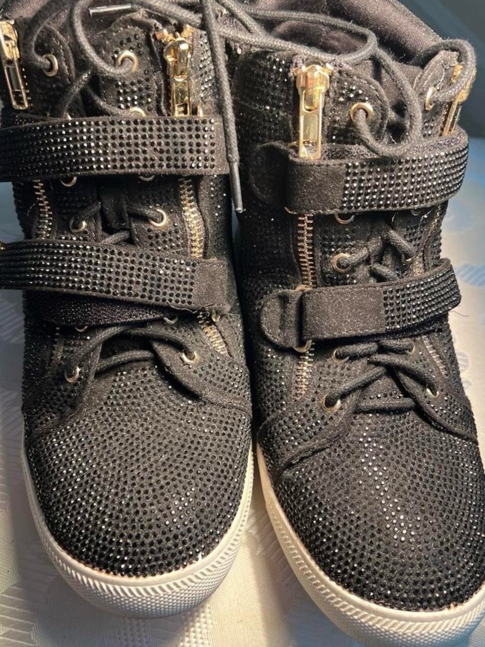 INC International Concepts Black Sparkle High-Top Sneakers with Gold Zippers - Picture 5 of 8